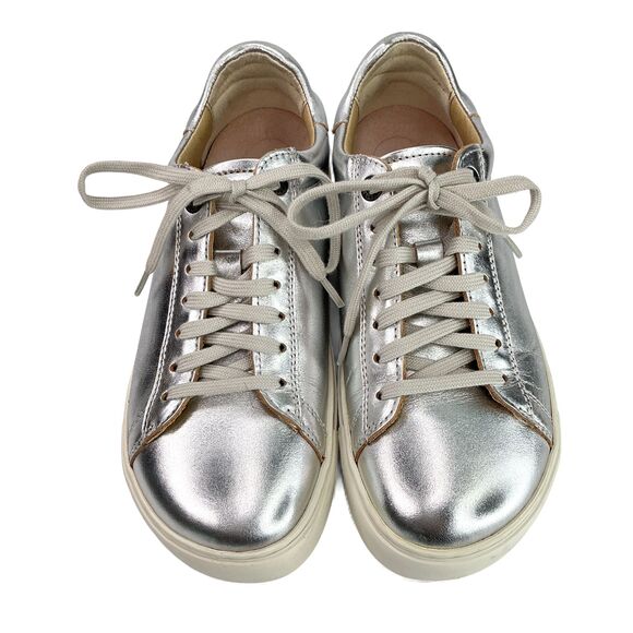 Birkenstock Bend Low Metallic Silver Leather Sneakers Women's Size 6, EUR 37 - Picture 3 of 14